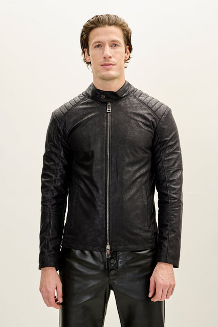 Men's Vegan Leather Motorcycle Jacket - Black | Ron Tomson