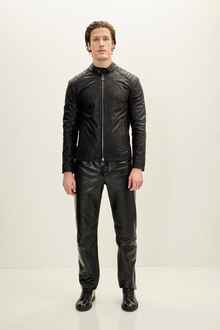 Men's Vegan Leather Motorcycle Jacket - Black | Ron Tomson