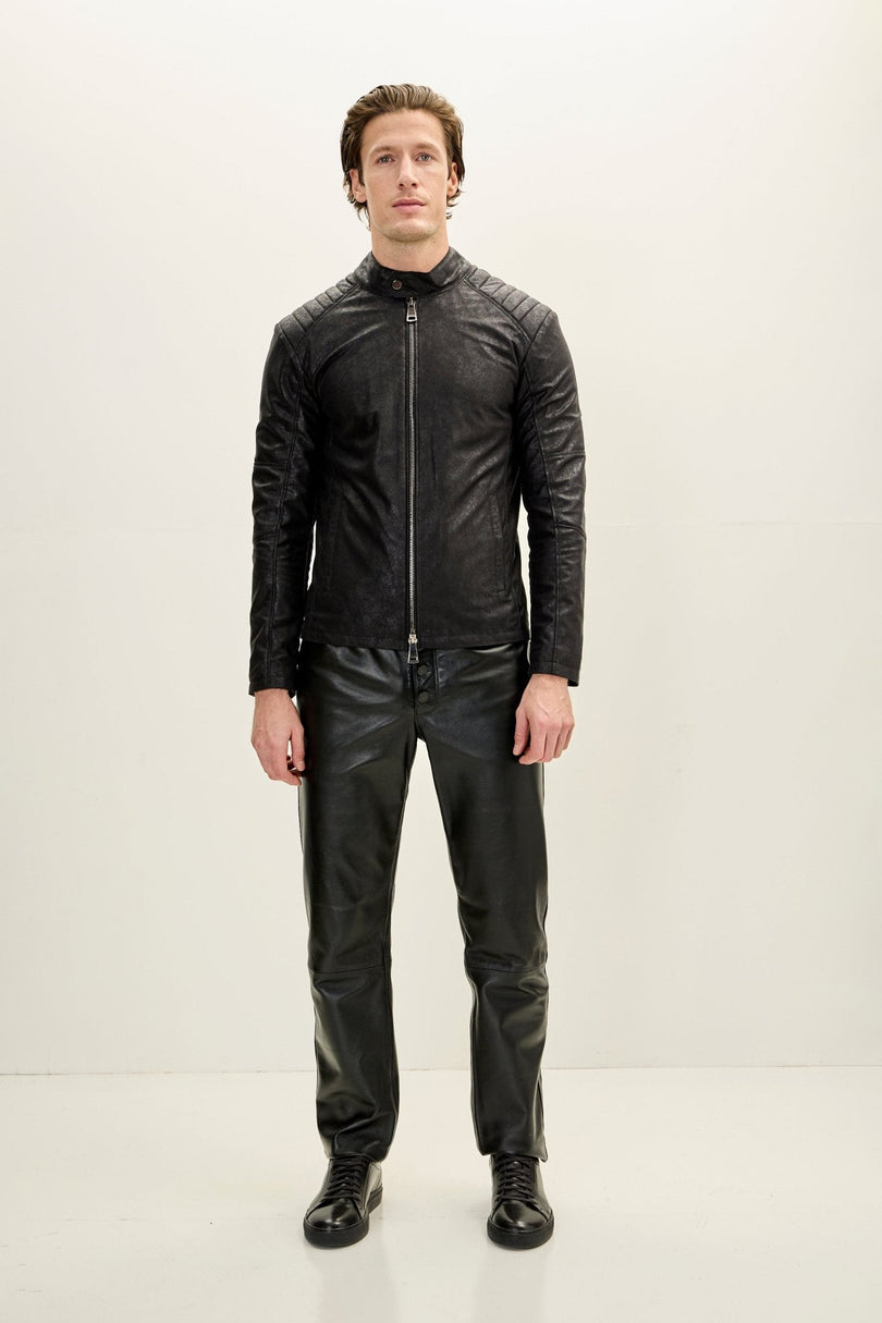 Men's Vegan Leather Motorcycle Jacket - Black | Ron Tomson