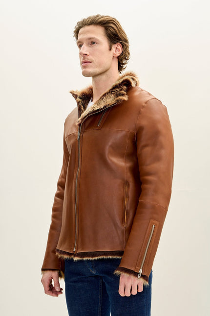 Men's Reversible Toscana Shearling Leather Jacket - Coffee | Ron Tomson