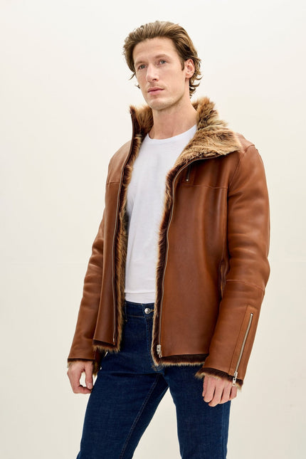 Men's Reversible Toscana Shearling Leather Jacket - Coffee | Ron Tomson
