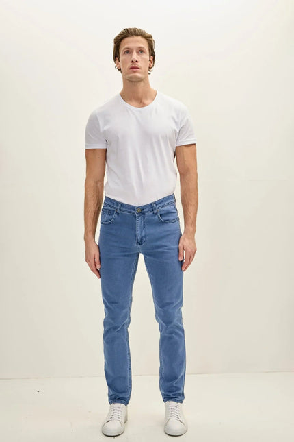 Men's Slim Five-Pocket Denim Pants - Indigo | Ron Tomson