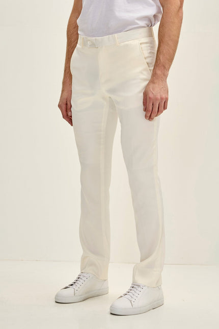 Men's Tailored Tuxedo Pants - Off-White | Ron Tomson