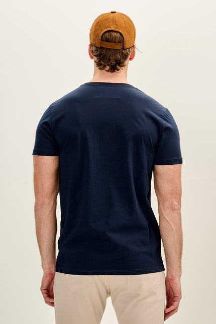 Men's Cotton V-Neck Tee - Navy | Ron Tomson