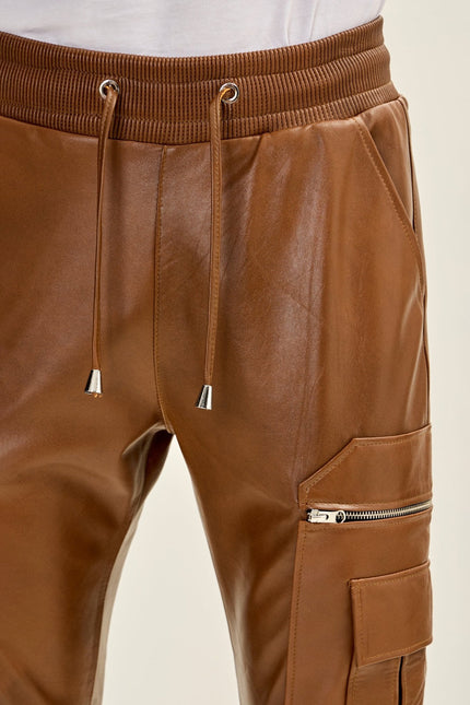 Men's Lambskin Leather Joggers - Brown | Ron Tomson