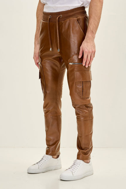 Men's Lambskin Leather Joggers - Brown | Ron Tomson