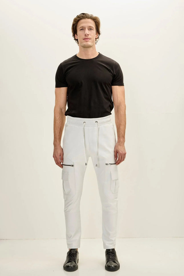 Men's Lambskin Leather Joggers - White | Ron Tomson