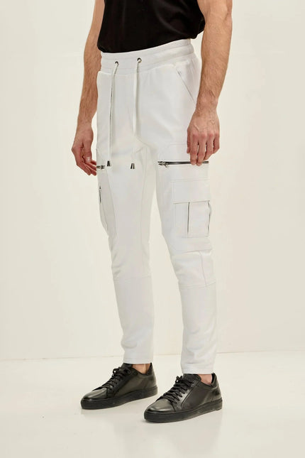 Men's Lambskin Leather Joggers - White | Ron Tomson