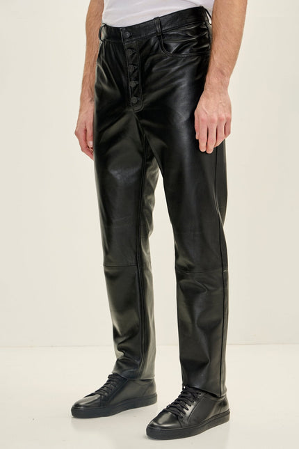 Men's Lambskin Leather Pants - Black | Ron Tomson