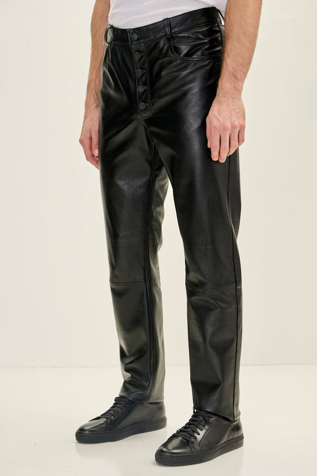 Men's Lambskin Leather Pants - Black | Ron Tomson