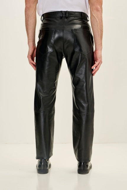 Men's Lambskin Leather Pants - Black | Ron Tomson