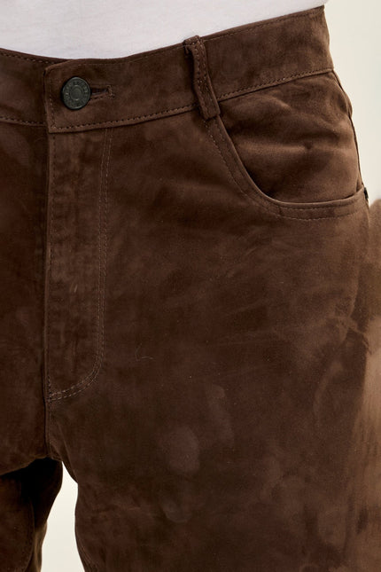 Men's Lambskin Suede Pants - Chocolate Brown | Ron Tomson