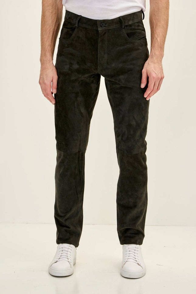 Men's Lambskin Suede Pants - Khaki | Ron Tomson