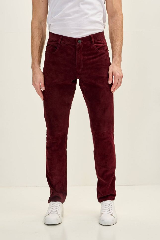 Lambskin Suede Pants - Wine