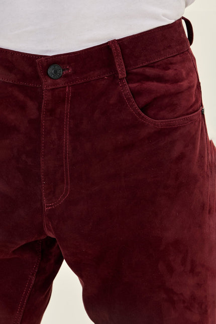 Men's Lambskin Suede Pants - Wine | Ron Tomson