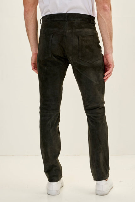 Men's Lambskin Suede Pants - Khaki | Ron Tomson