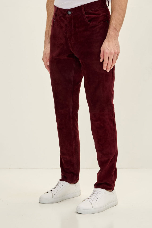Lambskin Suede Pants - Wine