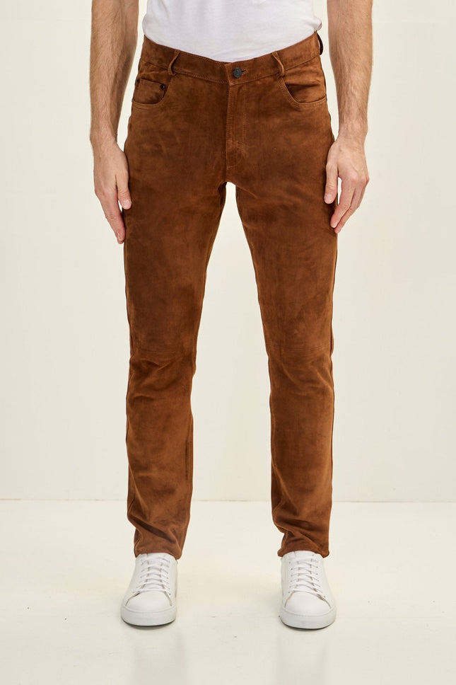 Men's Lambskin Suede Pants - Brown | Ron Tomson