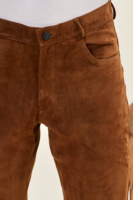Men's Lambskin Suede Pants - Brown | Ron Tomson