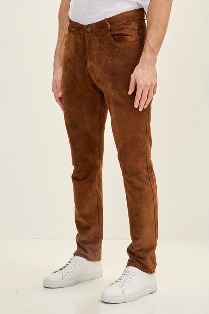 Men's Lambskin Suede Pants - Brown | Ron Tomson