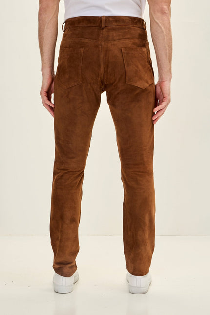 Men's Lambskin Suede Pants - Brown | Ron Tomson