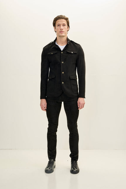 Men's Microsuede Safari Jacket - Black | Ron Tomson