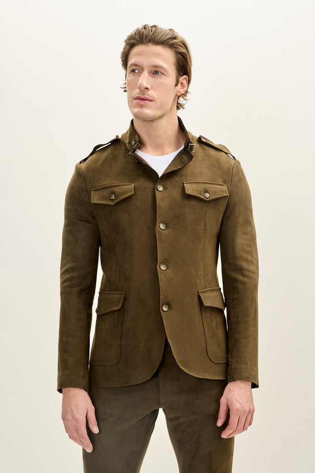 Men's Microsuede Safari Jacket - Khaki | Ron Tomson