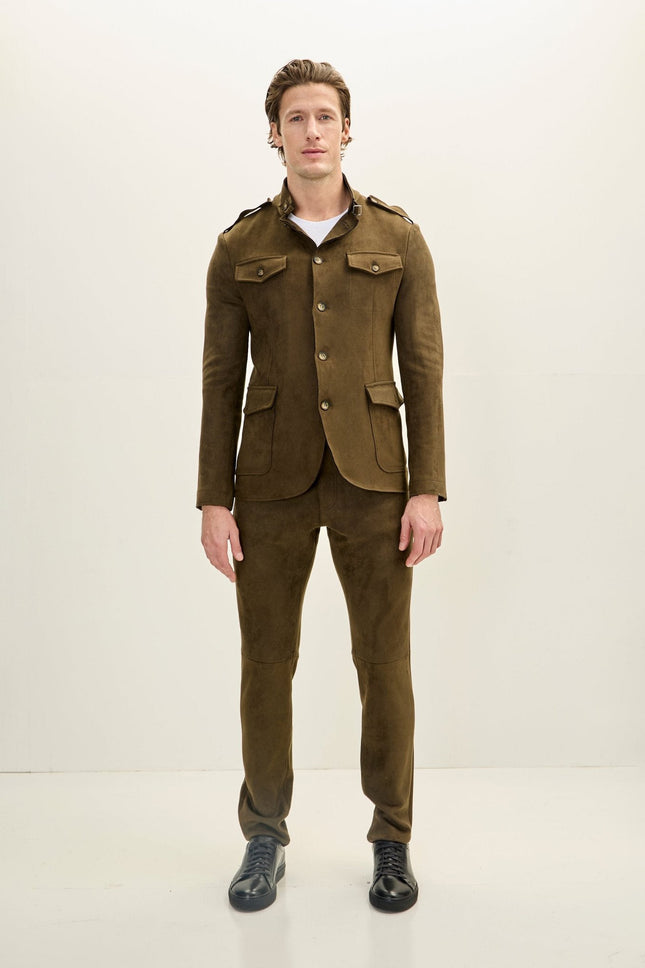 Men's Microsuede Safari Jacket - Khaki | Ron Tomson