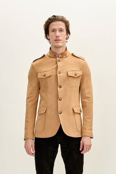 Men's Microsuede Safari Jacket - Dark Beige | Ron Tomson