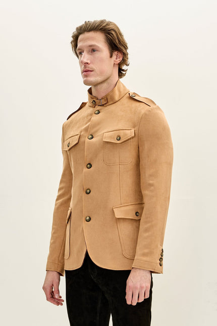 Men's Microsuede Safari Jacket - Dark Beige | Ron Tomson