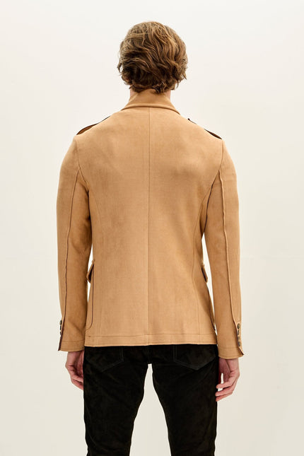 Men's Microsuede Safari Jacket - Dark Beige | Ron Tomson