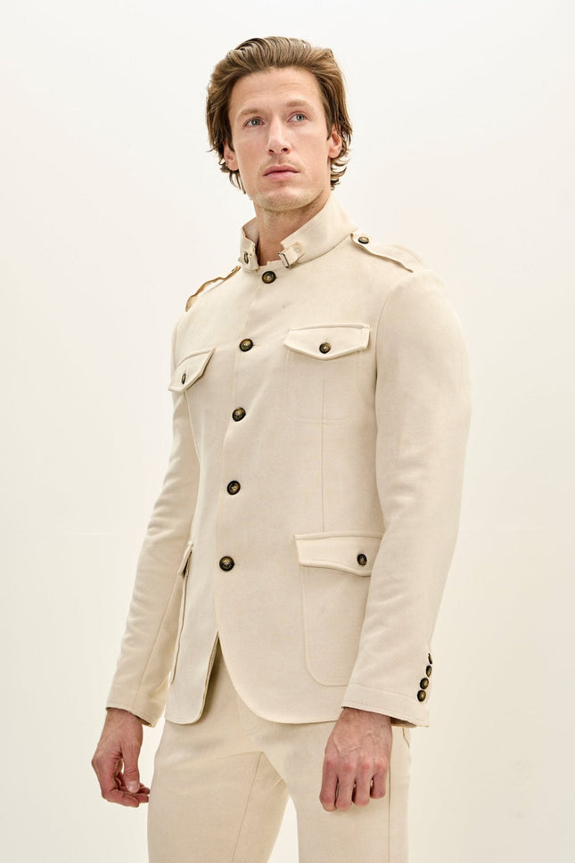 Men's Microsuede Safari Jacket - Off-White | Ron Tomson