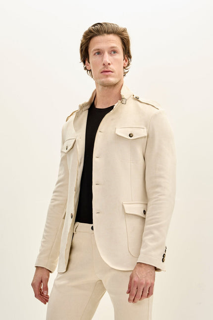 Men's Microsuede Safari Jacket - Off-White | Ron Tomson
