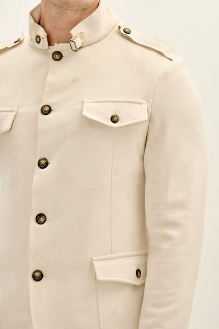 Men's Microsuede Safari Jacket - Off-White | Ron Tomson