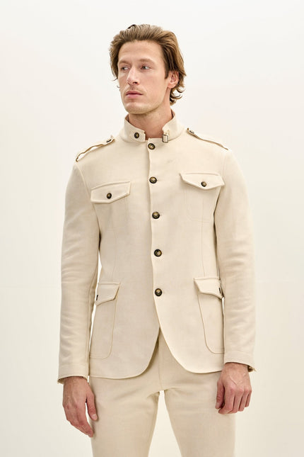 Men's Microsuede Safari Jacket - Off-White | Ron Tomson