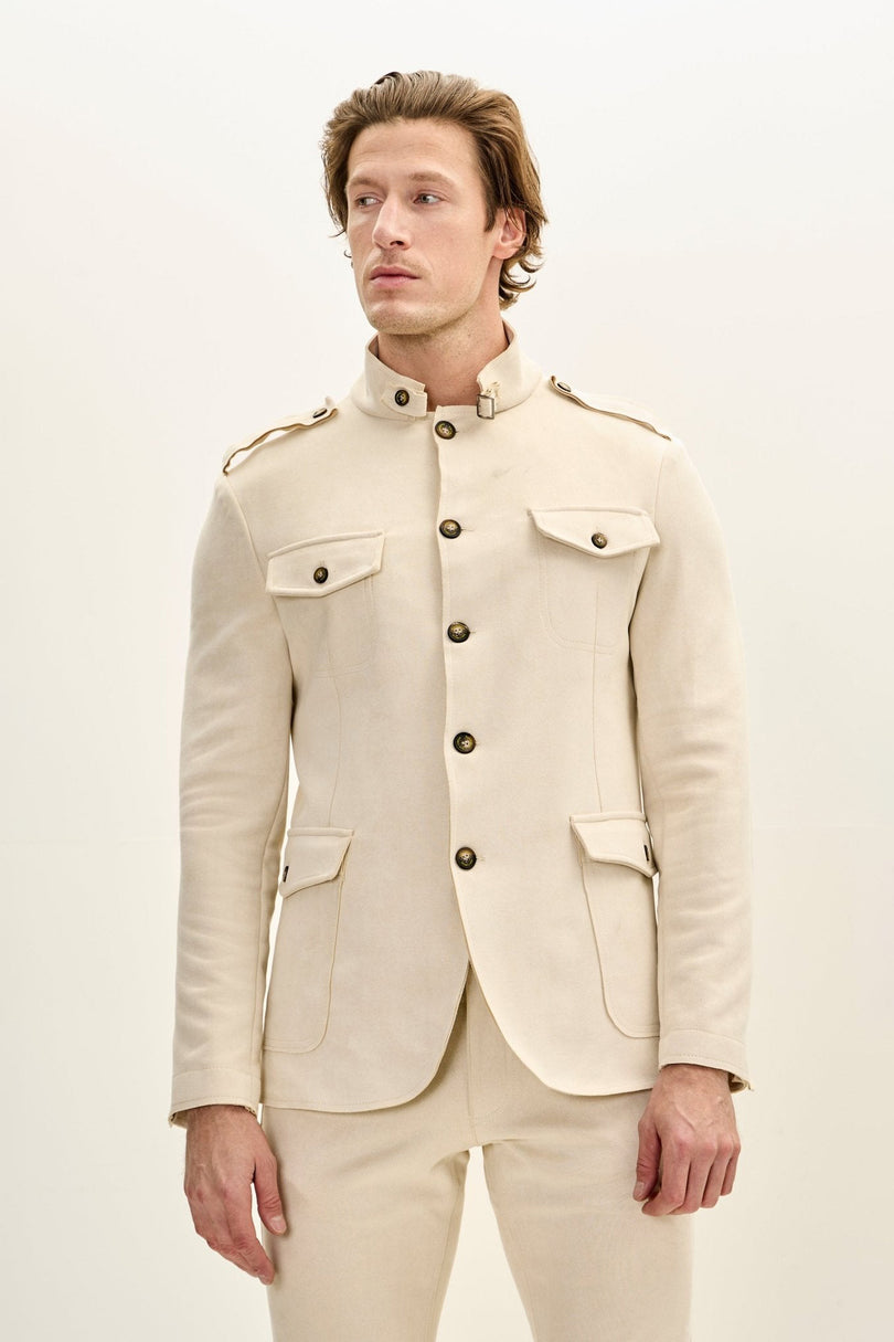 Men's Microsuede Safari Jacket - Off-White | Ron Tomson