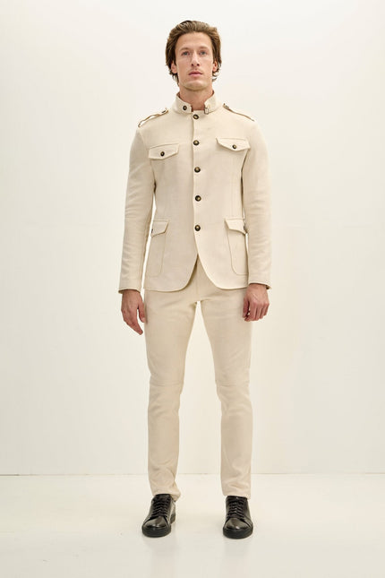 Men's Microsuede Safari Jacket - Off-White | Ron Tomson