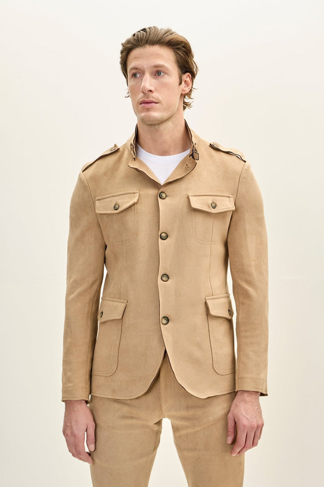 Men's Microsuede Lightweight Safari Jacket - Stone | Ron Tomson