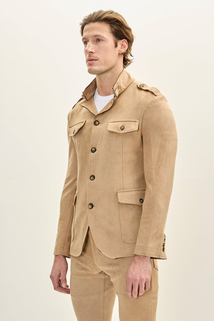 Men's Microsuede Lightweight Safari Jacket - Stone | Ron Tomson