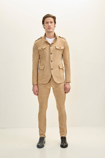 Men's Microsuede Lightweight Safari Jacket - Stone | Ron Tomson