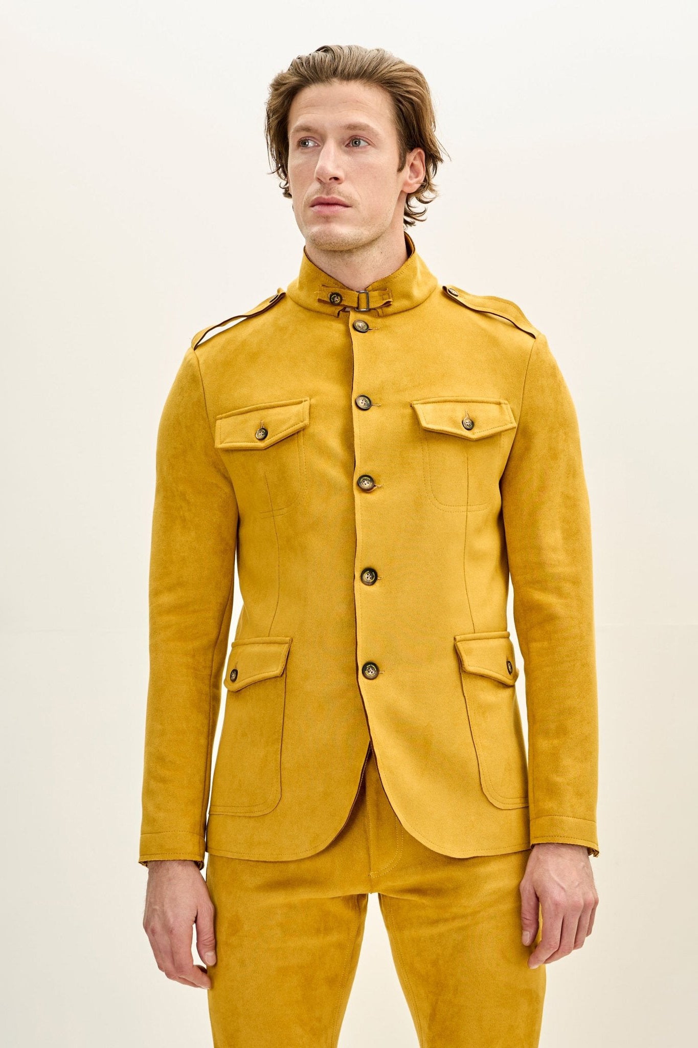 ジャケット・アウター KASURI Jacquard Safari Jacket Men's Microsuede Safari Jacket - Mustard | Ron Tomson