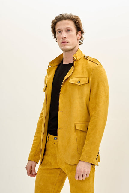 Men's Microsuede Lightweight Safari Jacket - Mustard | Ron Tomson