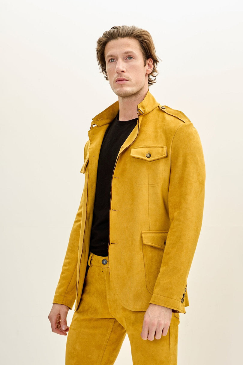 Men's Microsuede Lightweight Safari Jacket - Mustard | Ron Tomson
