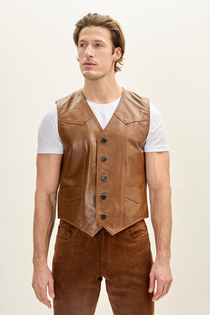 Lambskin Leather Vest - Brown