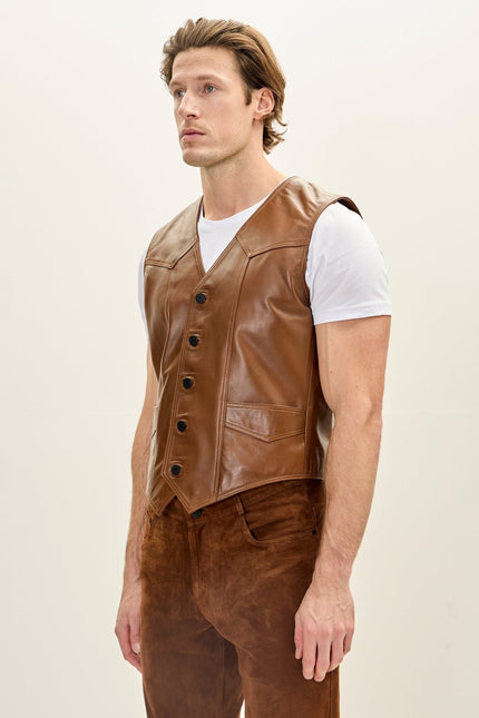 Lambskin Leather Vest - Brown
