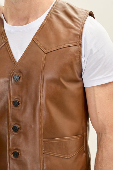 Lambskin Leather Vest - Brown