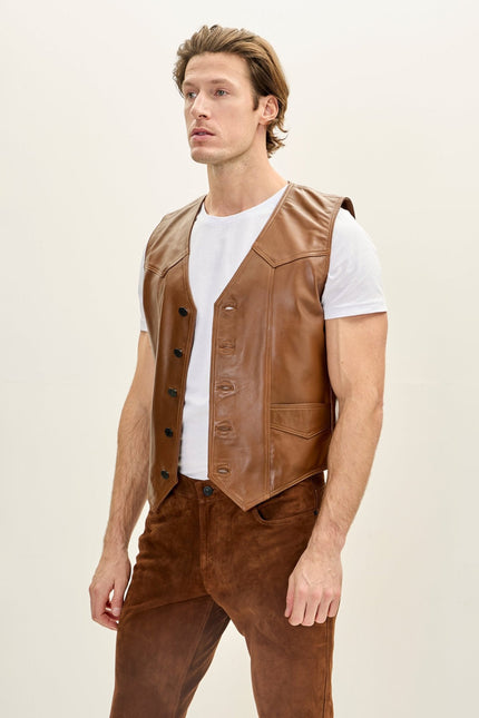 Lambskin Leather Vest - Brown