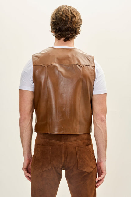 Lambskin Leather Vest - Brown
