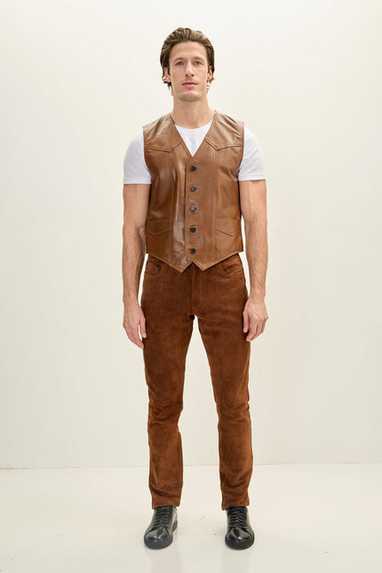 Lambskin Leather Vest - Brown