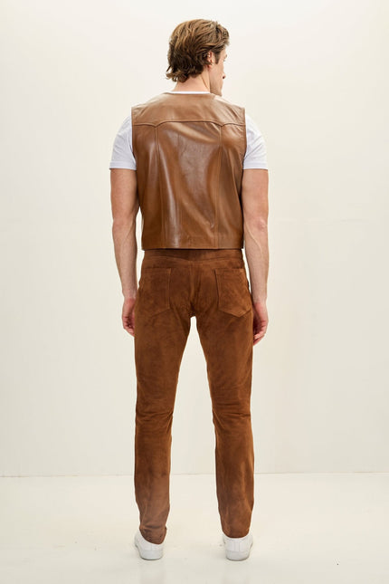 Lambskin Leather Vest - Brown